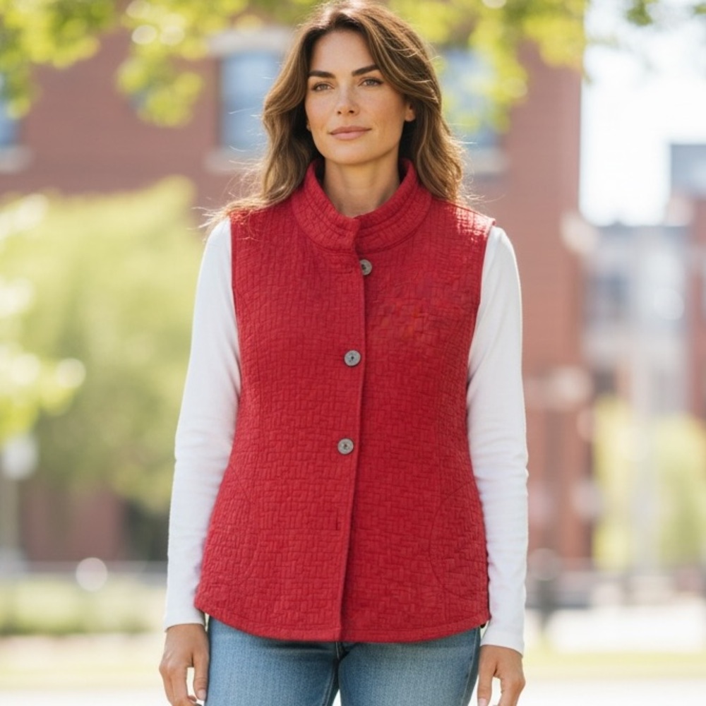 NWT Multiples Quilted Red Button-Front Vest